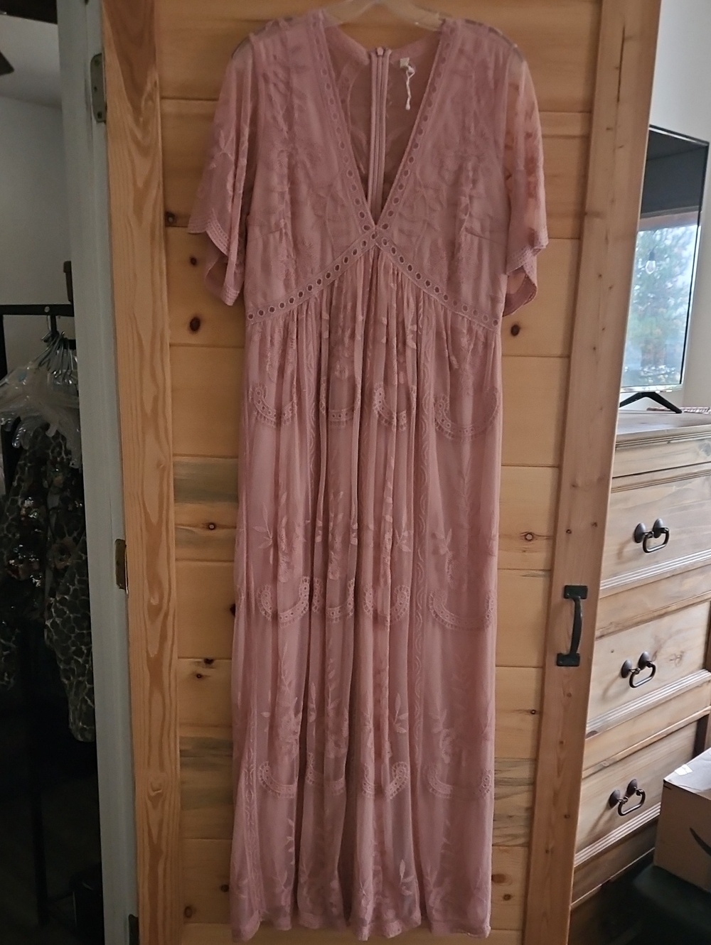 Pink Blush Maternity Dusty Pink Lace-Trim Maxi Dress